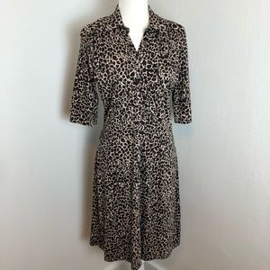 H&M Leopard Print T-Shirt Button Up Midi Dress